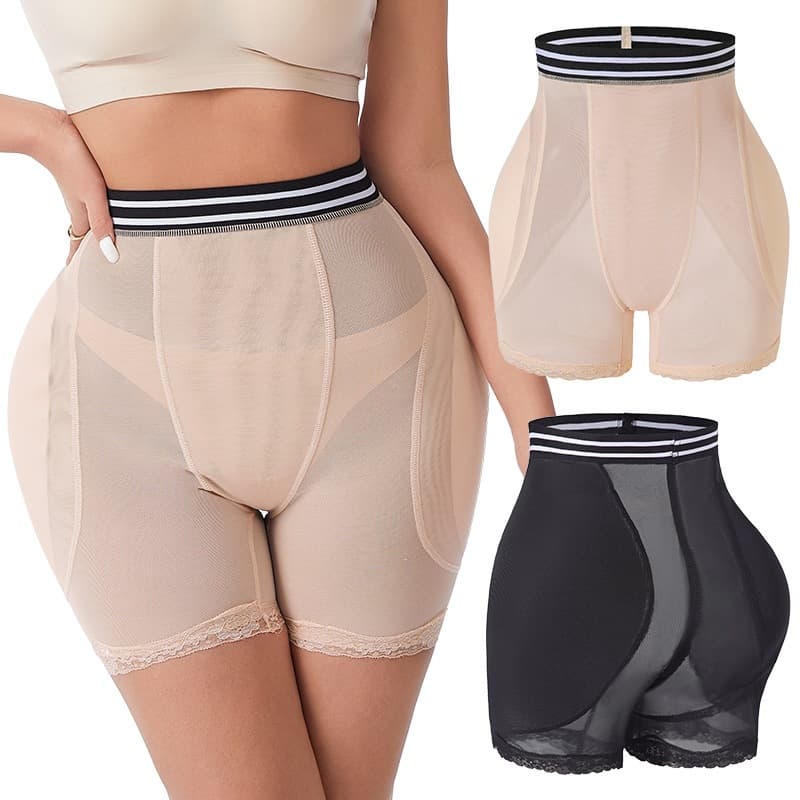 High-Waist Butt Lifting Shapewear for Women, Lace Trim, Padded Butt Enhancer, Big Size, Breathable Mesh Body Shaper, Tummy Control Panties