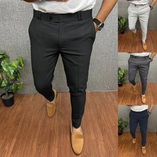 European and American Men's New Style Foreign Trade Triangle Extension Buckle Waist Casual Formal Trousers Wish AliExpress Amazon Hot