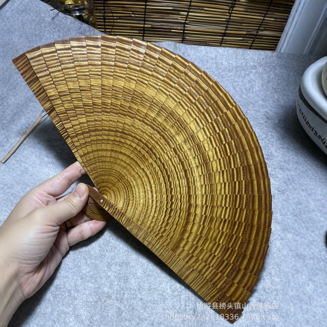 Year of the Horse gift golden nanmu fan folding fan wooden fan Su fan round model room wooden antique shop fan