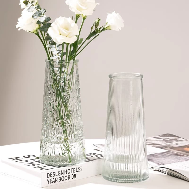Cone Bucket Glass Vase Nordic INS Style Simple Large Transparent Water Nourishing Wealth Bamboo Tabletop Living Room Flower Arrangement Ornament
