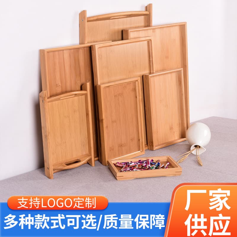 Bamboo BBQ Tray Rectangular Household Bamboo Handle Plate Hotel Tea Tray Cup Plate Serving Bamboo Wood Plate