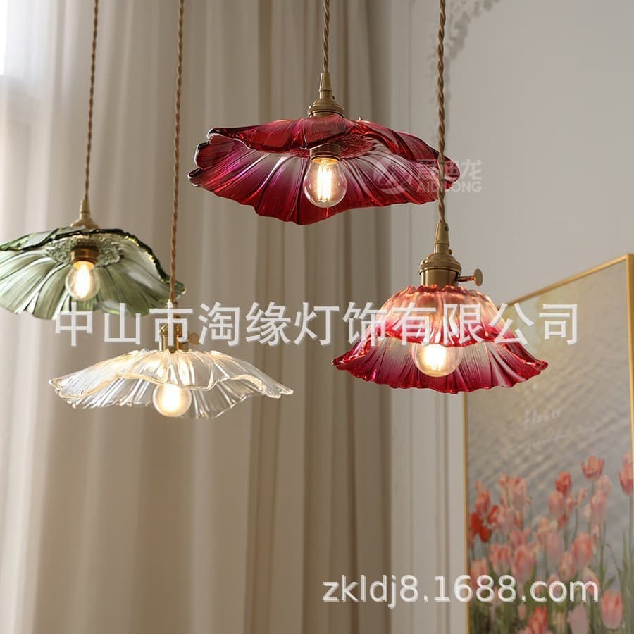 Japanese Style Popular Pendant Light for Dining Room Living Room Bar Counter Bedside Bedroom Nordic Modern Brass Sunflower Glass Pendant Lamp