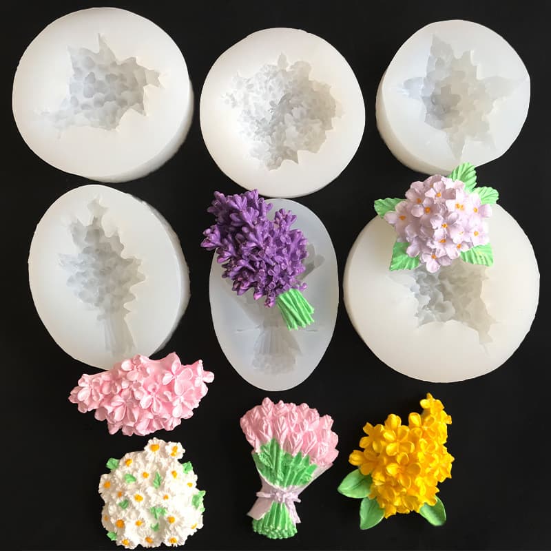 3D Plum Blossom, Peach Blossom, Osmanthus, Lavender Silicone Mold for Chocolate, Car Aromatherapy Candle, and Plaster Decoration Molds