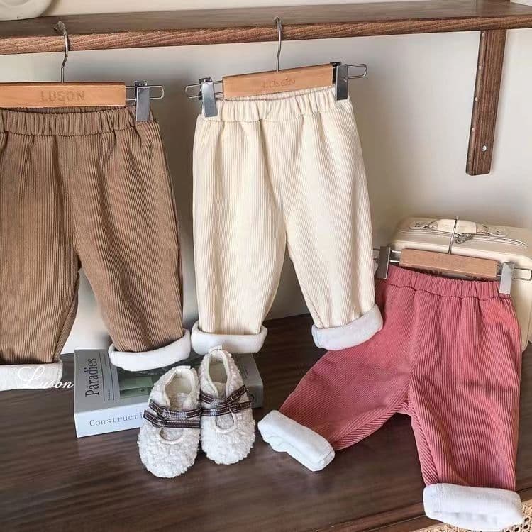 Autumn/Winter New Children's Fleece-Lined Casual Pants Small and Medium Children Baby Corduroy Warmth Boys and Girls Straight Leg Pants Children's Clothing