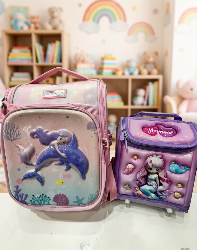 School Bag with Lunch Bag 2-Piece Set, 3D Backpack for Elementary Students, Lunch Bag, Waist Support, Weight-Reducing Backpack