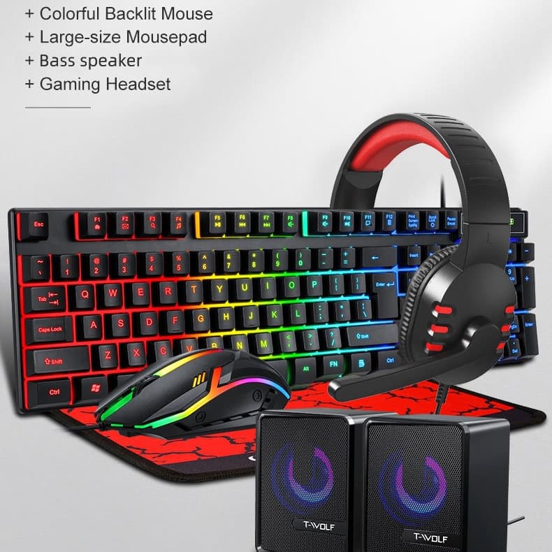 Lei Lang TF850 Keyboard Mouse Headset Speaker 5-Piece Gaming Glowing Set Arabic Spanish Russian