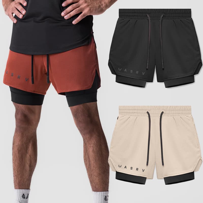 Summer New Men's Shorts 2-in-1 Double Layer Jogger Gym Short Sleeve Sports Basketball Training Simple