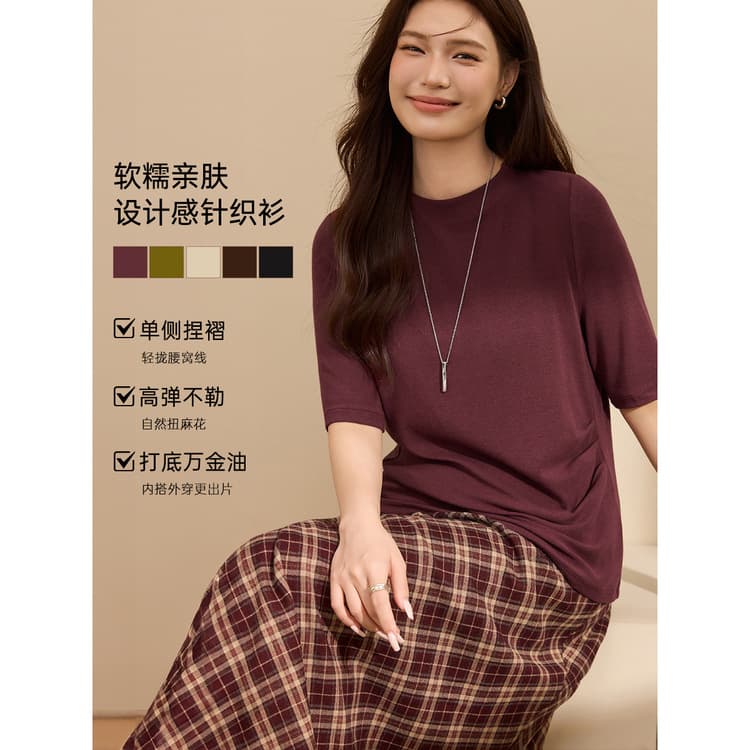 [Simple and Intellectual Knitwear] Slim & Elegant Plus Size Women's Round Neck Versatile Top, New Autumn Style for Curvy Women