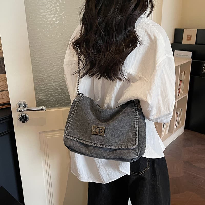New Cross-Border Japanese Casual Commuter Bag Large Capacity Denim Bag Women Fashion Chain Single Shoulder Crossbody Bag