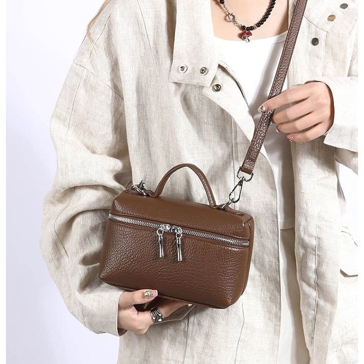 2025 new cross-border super hot lunch box bag leather texture crossbody small bag lazy style ins versatile portable shoulder bag