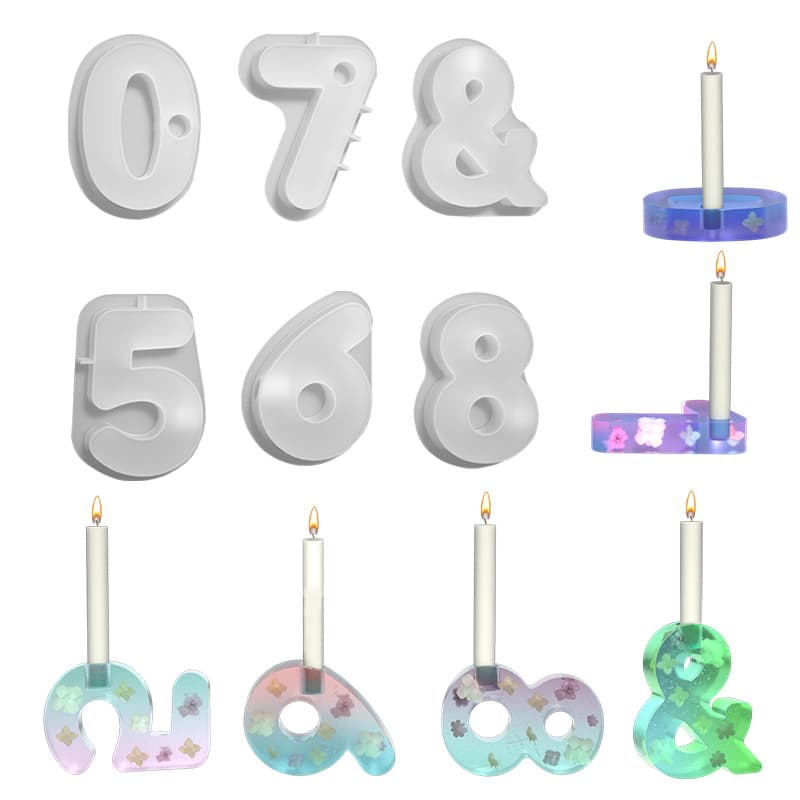 Cross-border DIY Crystal Epoxy Resin Mold Birthday Party Decoration Arabic Number Candle Holder Silicone Mold