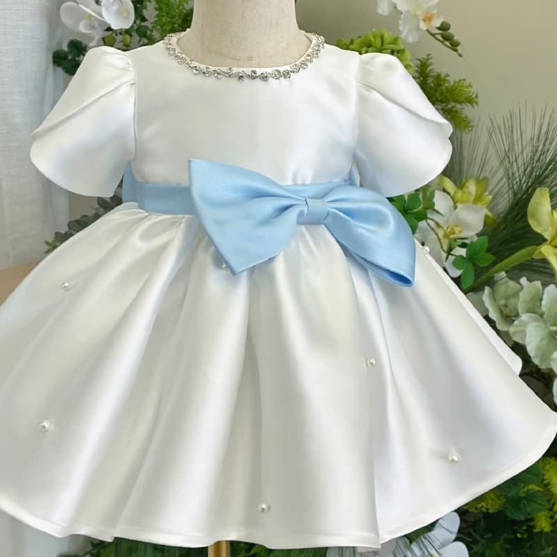 Children's dress skirt satin puff sleeves 2026 new week performance skirt European and American style children's birthday tutu skirt