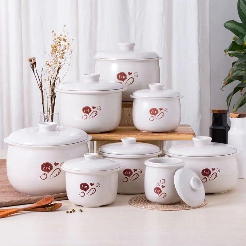 Large Capacity Ceramic Inner Bear Soup Pot Water Separation Bird's Nest Slow Cooker White Home Use Soup Bowl Cartoon Pattern