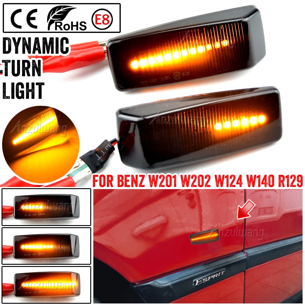 For Mercedes-Benz W124 R129 W140 W202 W201 Yellow Sequential Turn Signal Fender Side Light