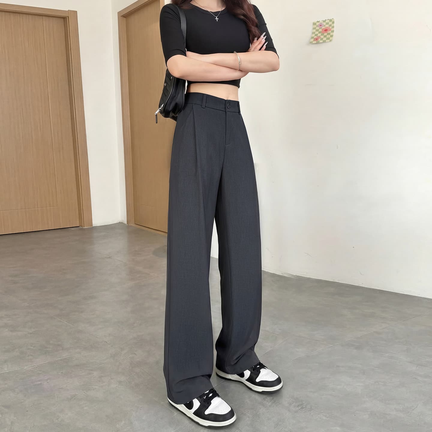 Gray suit pants for women 2026 new spring and autumn high-waisted narrow straight-leg pants with drapey high-end old money style wide-leg pants