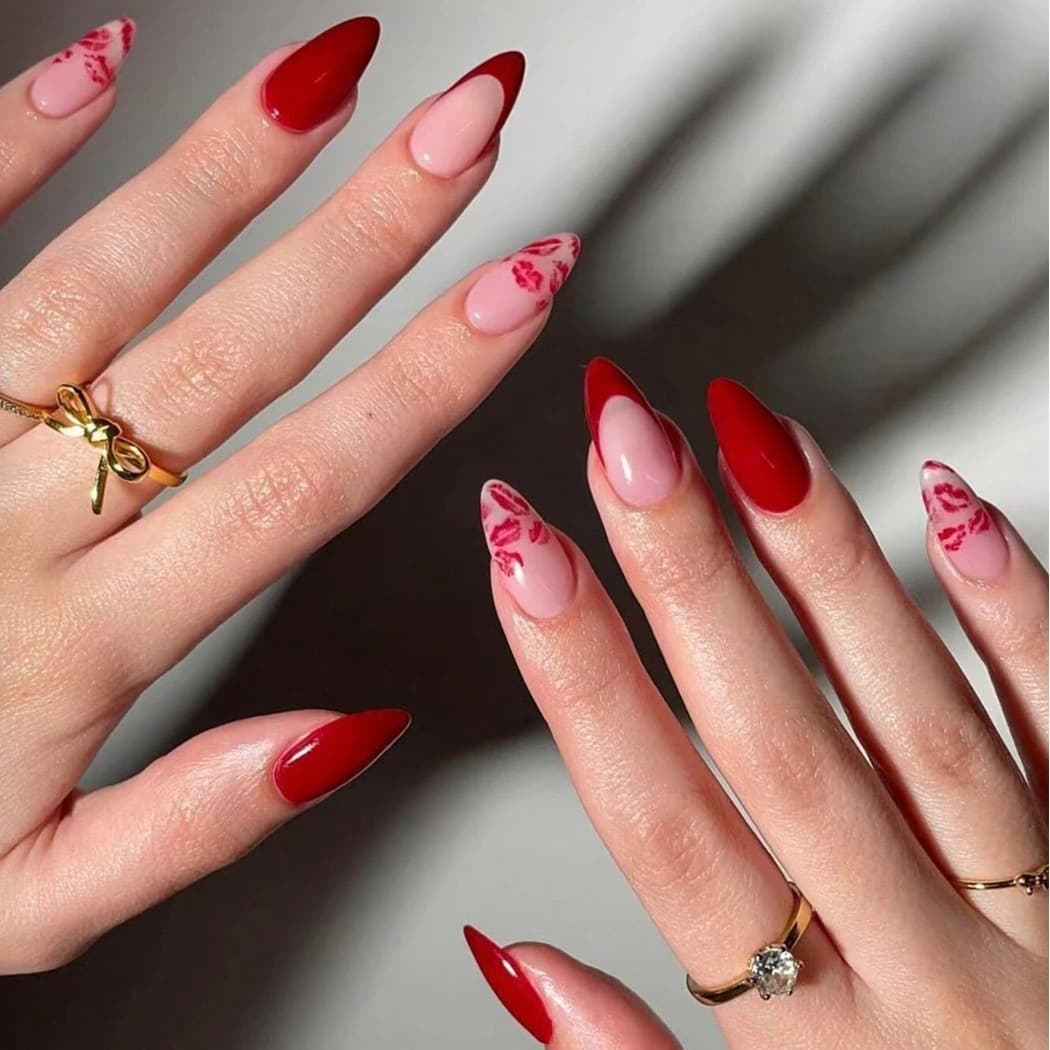2025 Valentine's Day Red New Style Nail Art Red Lips Valentine's Day Nail Art Foreign Trade New Style Nail Art Teardrop Nail Tips