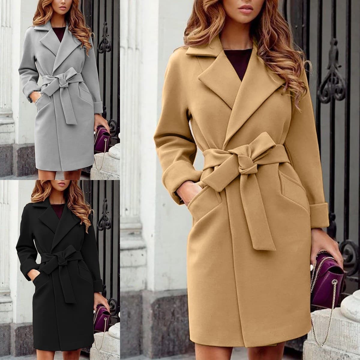 Autumn Winter Women's Trench Coat with Belt Jacket