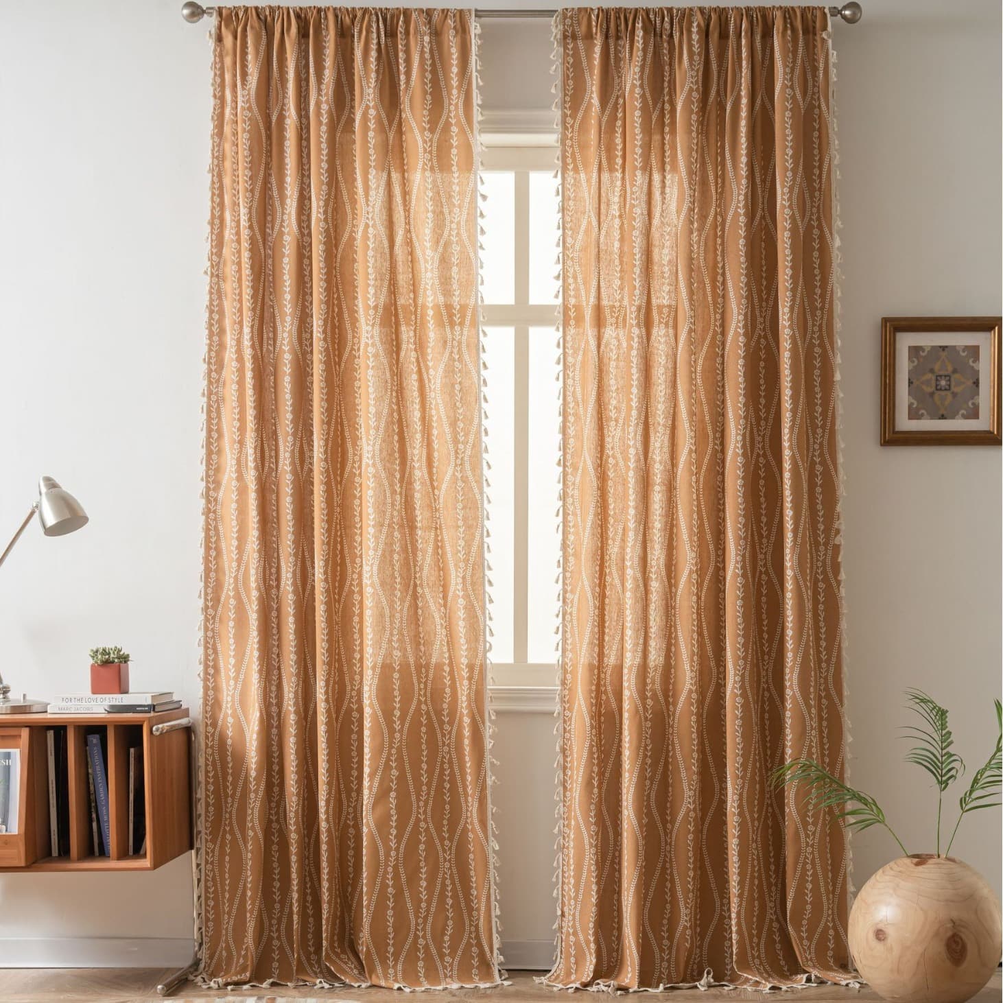 Qixin Curtain Finished Product Three-Color Curved Print Tassel Simple Kitchen Curtain Light-Transmitting Bay Window Factory Direct Supply