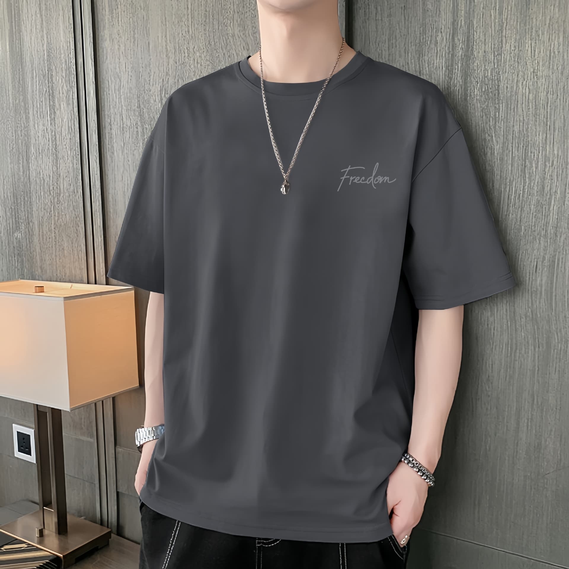 New American Retro Men's Short-Sleeve Pure Cotton Round-Neck Popular Printed Summer Trendy Brand T-Shirt Versatile Top Trendy T-Shirt