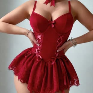 New Cross-Border EU/US Lingerie Set, Sexy Spaghetti Strap Milk Silk Tie-Up Slimming Lace Chemise