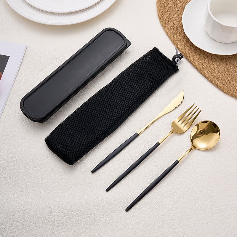 Stainless Steel Cutlery Set with Portuguese Fork, Spoon, and Chopsticks 3-Piece Portable Student Cutlery Set