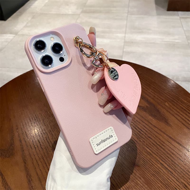 New Plain Leather Pattern Love Pendant 17ProMax Phone Case Compatible with iPhone15 Protective Cover 14 Anti-Fall Full Coverage