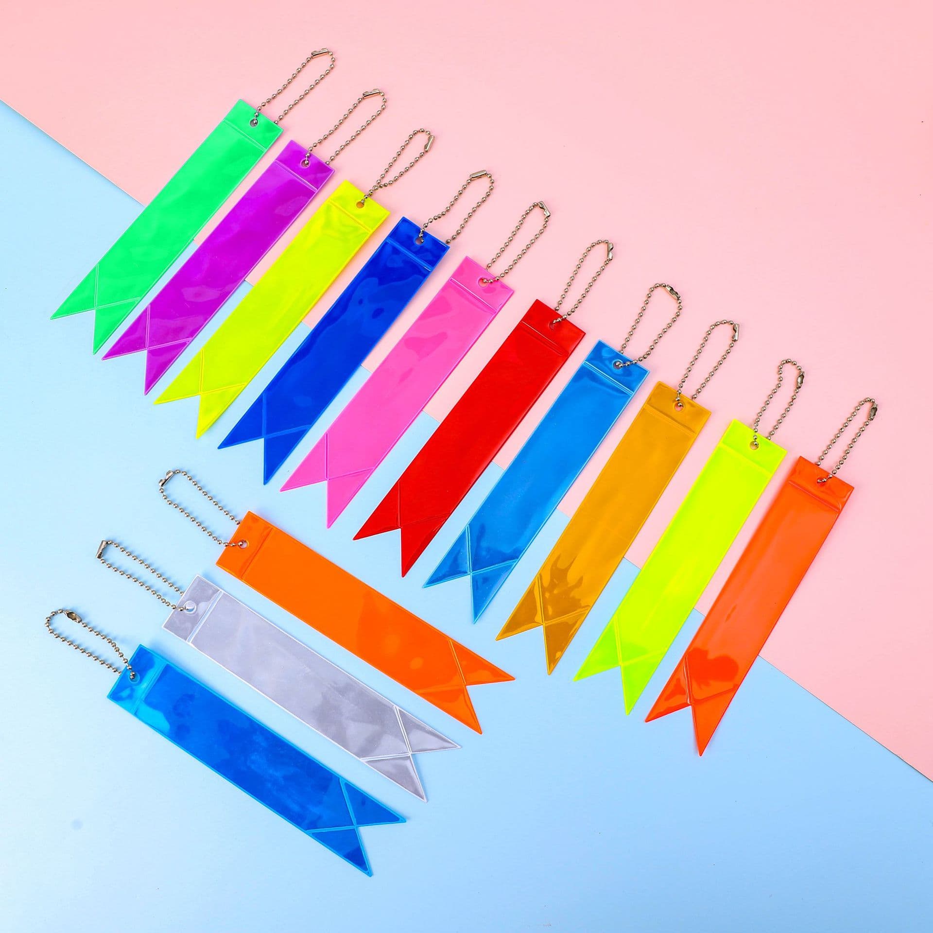 Cross-Border Hot Selling 13-Color Reflective Keychains, Streamer Style PVC Safety Warning Reflective Backpack Charms, Fluorescent Key Rings