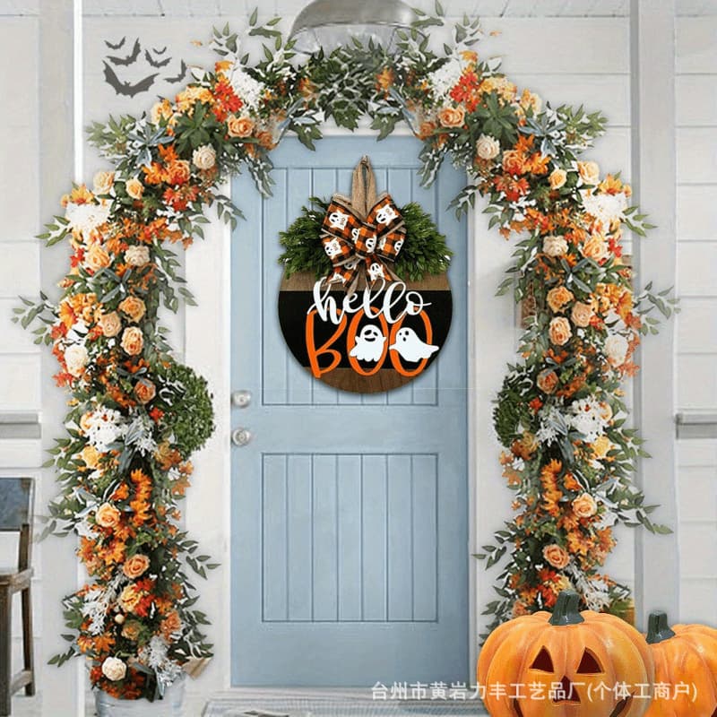 New Cross-border Halloween White Ghost BOO Door Sign Decoration Wooden Craft Door Hanger Home Decor