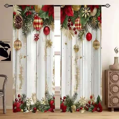 Cross-border Christmas Warm Snow Scene Digital Print Curtain Home Kitchen Cafe Window Decoration Valance Curtain