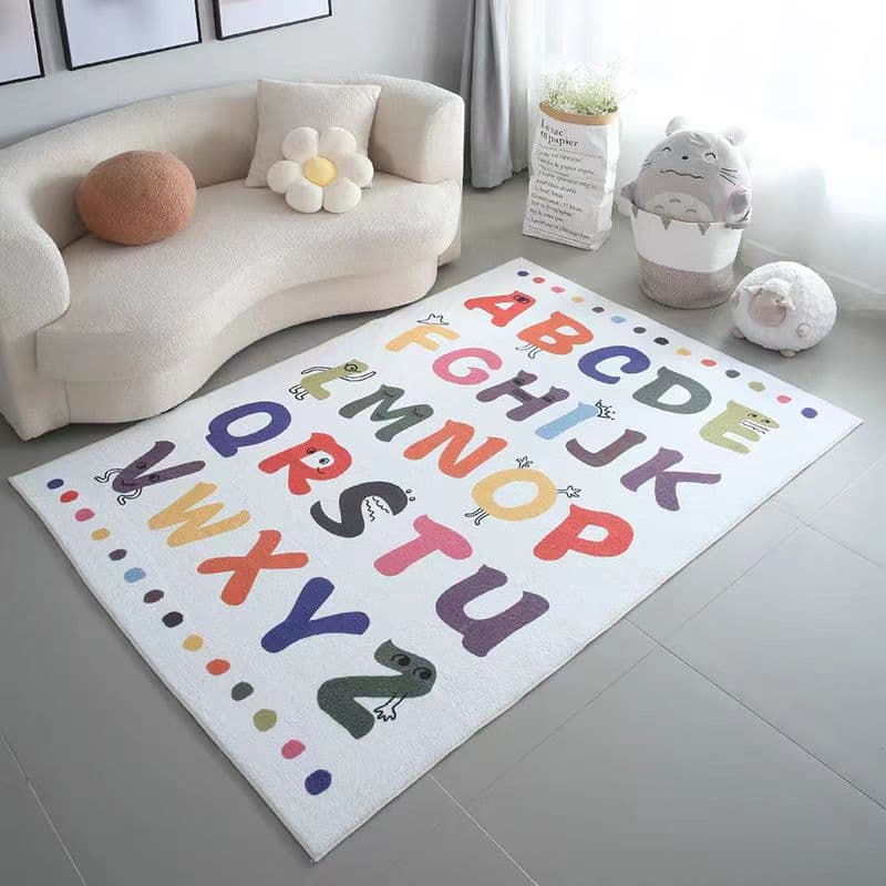 Cartoon Kids Room Rug Thickened Faux Cashmere Alphabet Rug Early Education Kindergarten Living Room Rug Machine Washable