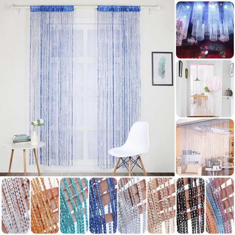 Cross-border Mosquito Door Curtain Silver Black Champagne Color Rainbow Silver Thread Curtain Door Curtain Partition Curtain Tassel Hanging Curtain