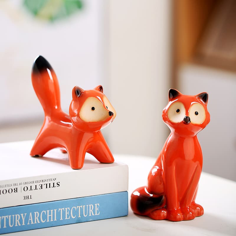 New Cross-Border Ceramic Little Fox Ornament Nordic Style Creative Home Decoration Animal Cartoon Festival Desktop Decor