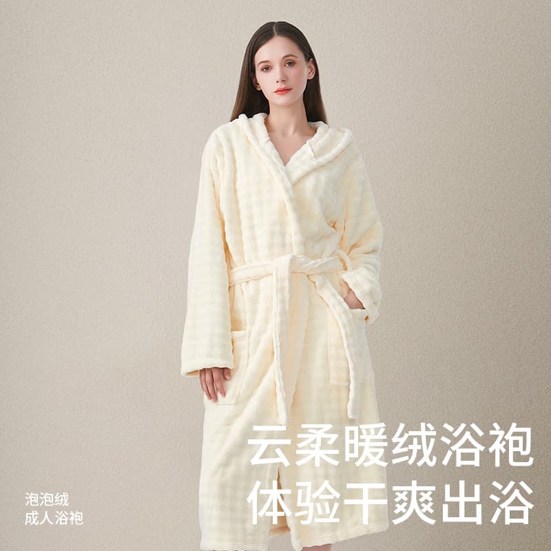 New Long Sleeve Coral Fleece Extra Large Hooded Bubble Fleece Category A Bathrobe Home Use Absorbent Quick-Dry Wearable Wrap Towel