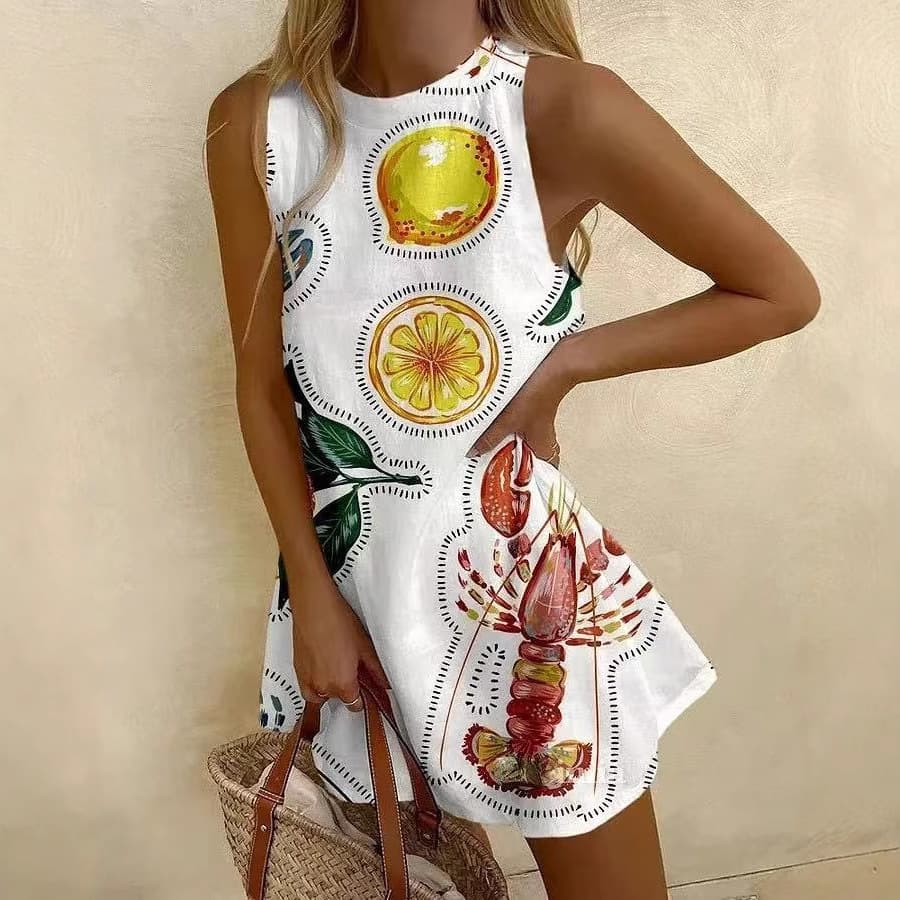 Women's Long Sleeveless Round Neck Shirt Ocean Element Casual Style New Autumn Arrival Independent Station Fashion Design