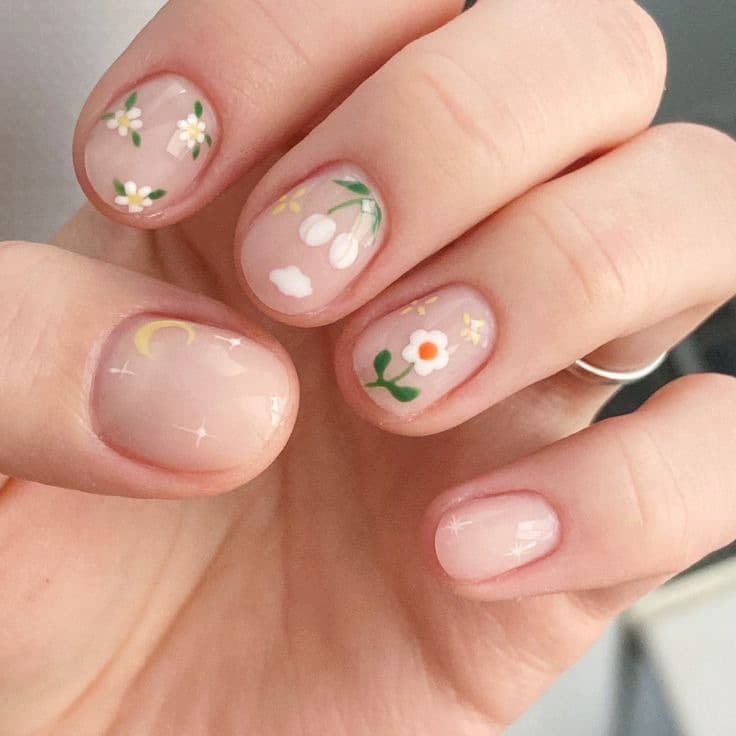 Custom Nail Decals DIY Cartoon Moon Flower Gold Foil Nail Stickers OEM Factory Customization