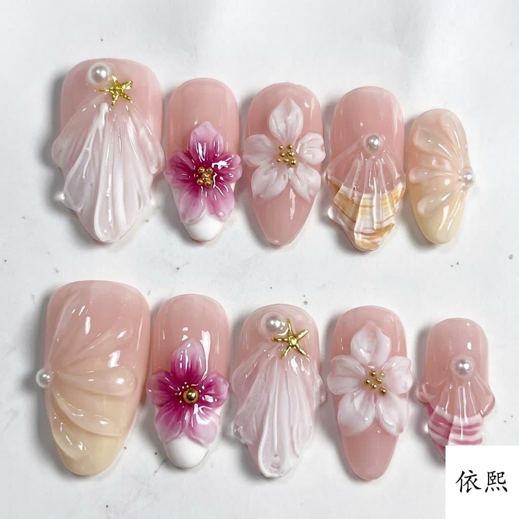 3D Epoxy Resin Embossed Gradient Nail Art Tips Fake Nails European and American Removable Wearable Nails Wholesale