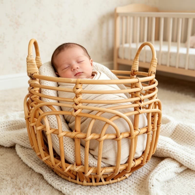 Vintage Woven Rattan Baby Photography Basket Chair Retro Newborn Studio Portrait Photography Prop