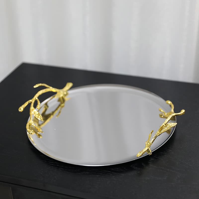 European Simple Metal Handle Tray Decoration Home Soft Decor Matching Ornament Wedding Living Room Stainless Steel Fruit Plate