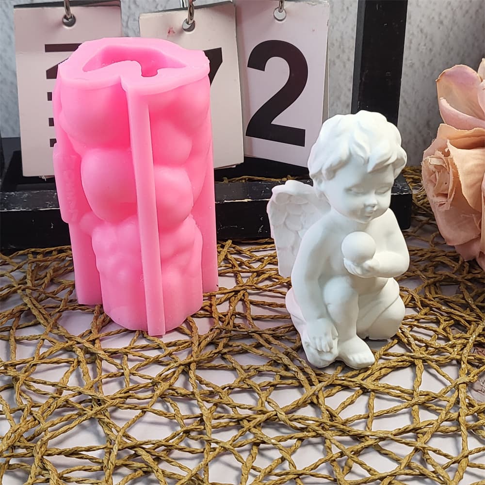 Kneeling little boy ornaments silicone mold DIY cement plaster ornaments silicone mold W0577