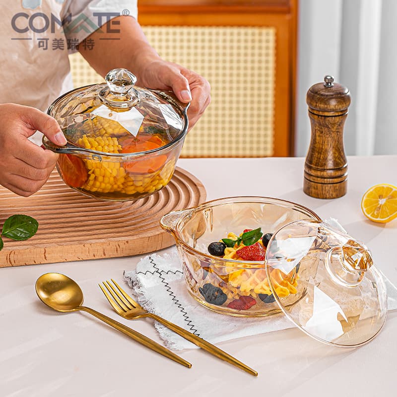 [Fan Benefit] Nordic Style Tea-Colored Amber Diamond Glass Soup Pot 900ML with Glass Lid