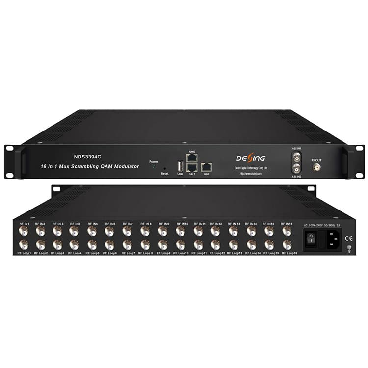 Dexin NDS3394C 16 DVB-S2/T2/ISDB/ATSC/C Tuner to Modulator