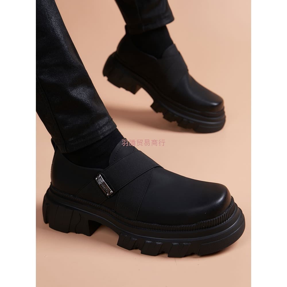 Men's Leather Shoes 2025 New Summer Genuine Leather Thick Sole Heightening Derby Shoes Popular Casual Slip-On Loafers