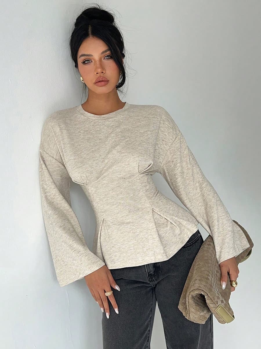 Cross-border European and American Fashion Women's Long-Sleeve T-Shirt 2026 Spring Summer Amazon Independent Station Foreign Trade Flared Sleeve Top