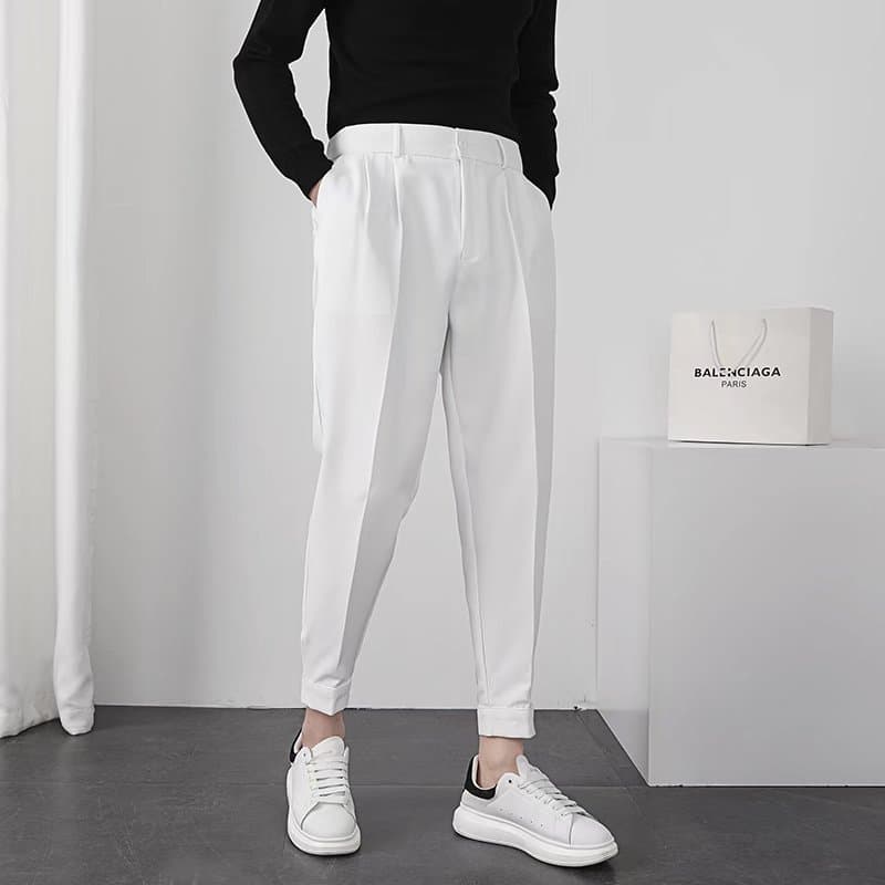 Men's Suit Trousers Spring Summer 2022 New High-Waist Straight-Leg Slim Loose Split Casual Cigarette Harem Pants