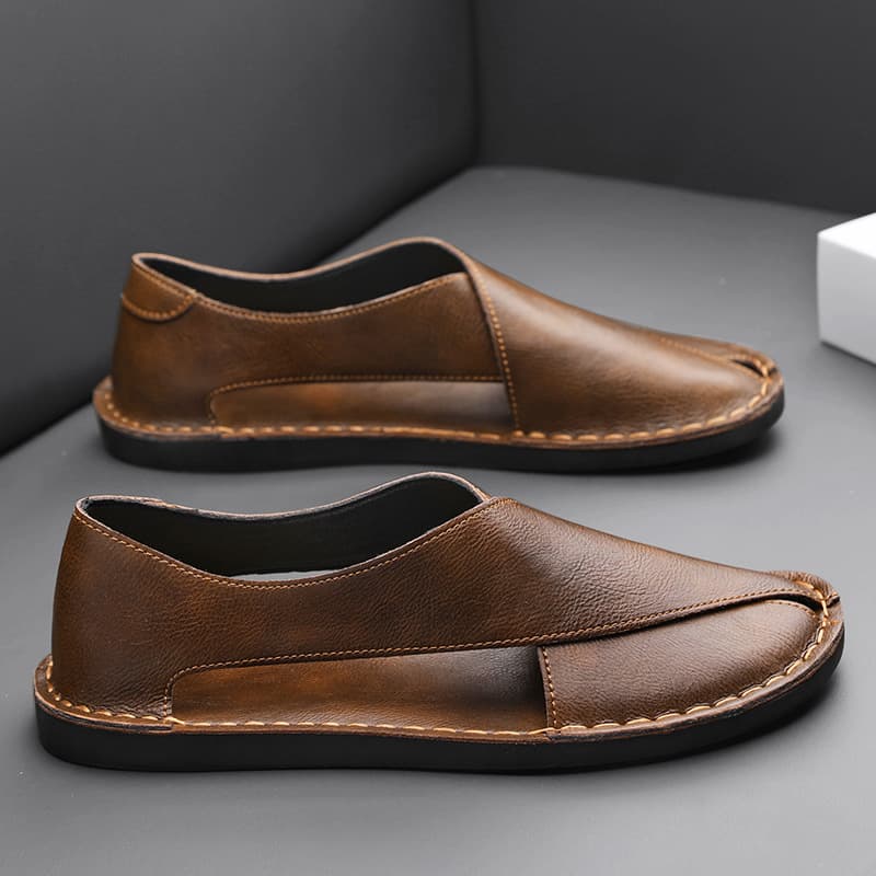 Trendy Men's Leather Sandals, Non-Slip Roman Sandals, Large Size