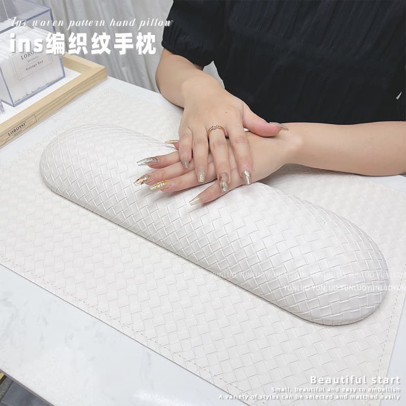 New Ins Woven Pattern Nail Art Hand Pillow Set, Faux Leather Hand Rest for Nail Salons