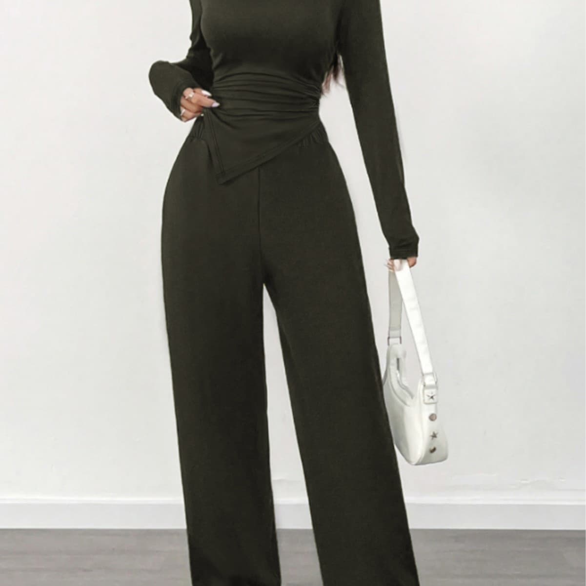 Cross-border European and American Autumn/Winter Casual Fashion Versatile Long Sleeve Top and Pants Slim Fit Set