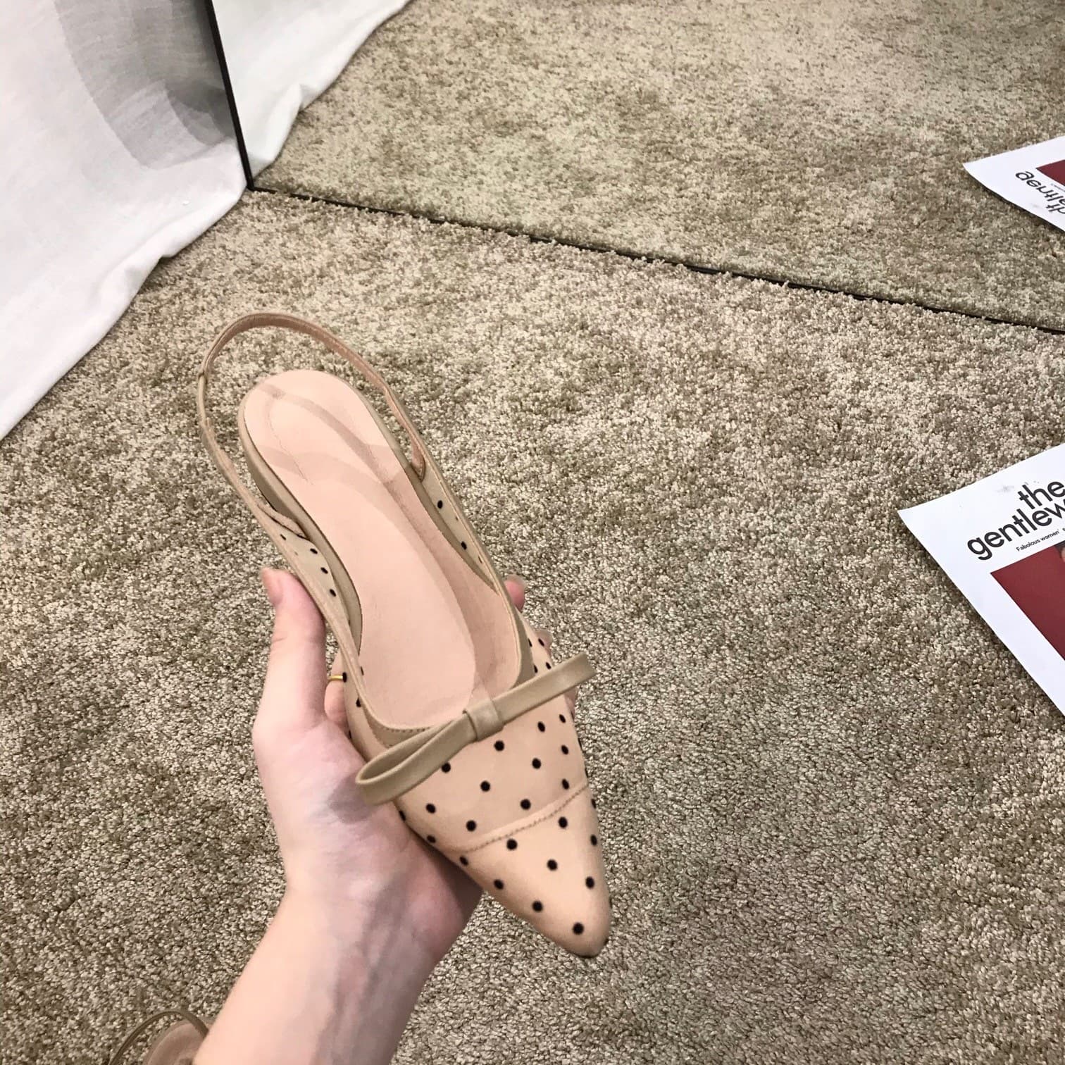 Cross-border 2026 Spring Summer New French Mesh One-Strap Low Heel Closed Toe Sandals Women Chunky Heel Pointed Toe High Heels