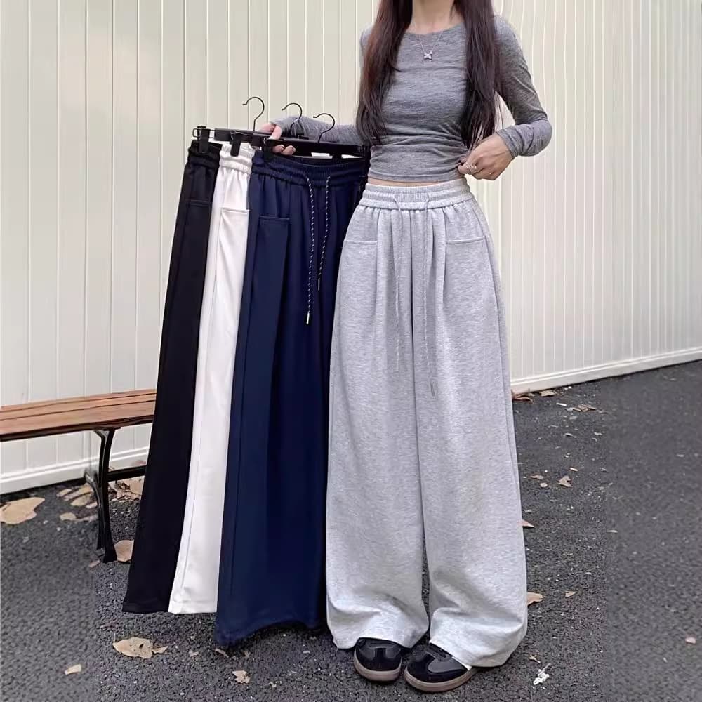 Lazy Style Wide Leg Pants for Women Spring Fall 2024 New High Waist Draped Straight Casual Floor-Length Loose Sweatpants