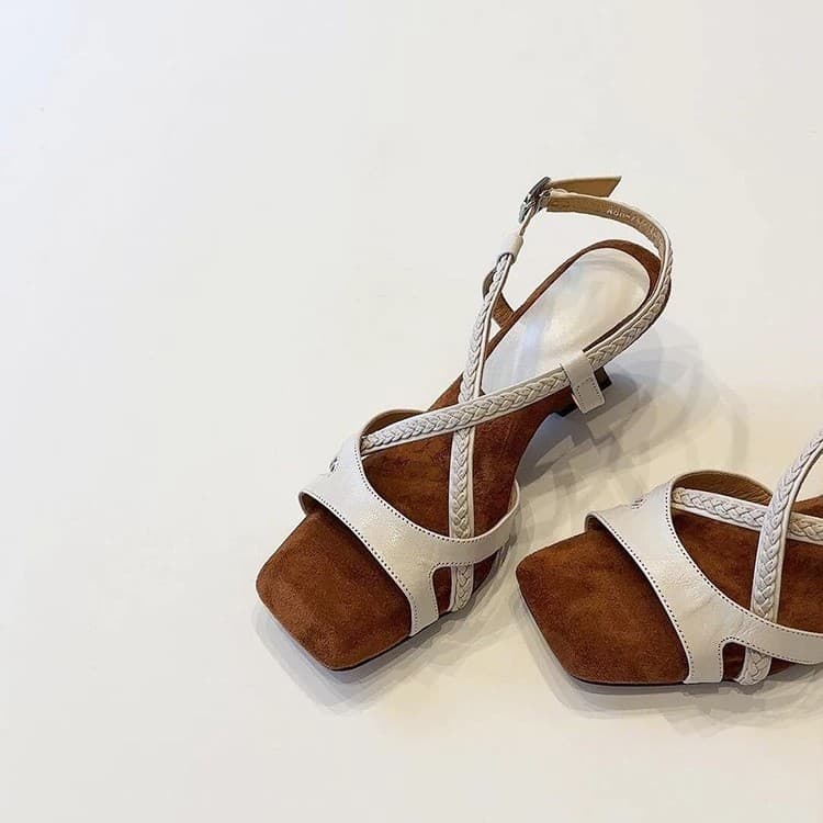 2026 New Vacation Style Woven One-Strap Open-Toe Sandals for Women, Heeled Roman Sandals for Dresses, Comfortable Wedge Heels